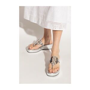 Tory Burch Miller Metallic Wedge Thong Sandals in Silver Sz 6